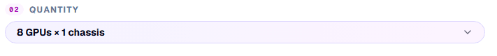Quantity selector showing 8 GPUs in one chassis